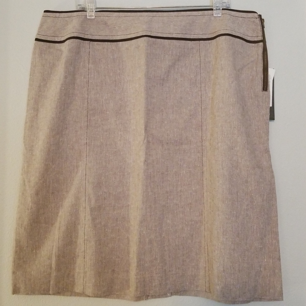 Sharagano Oatmeal Alice Midi Linen Skirt